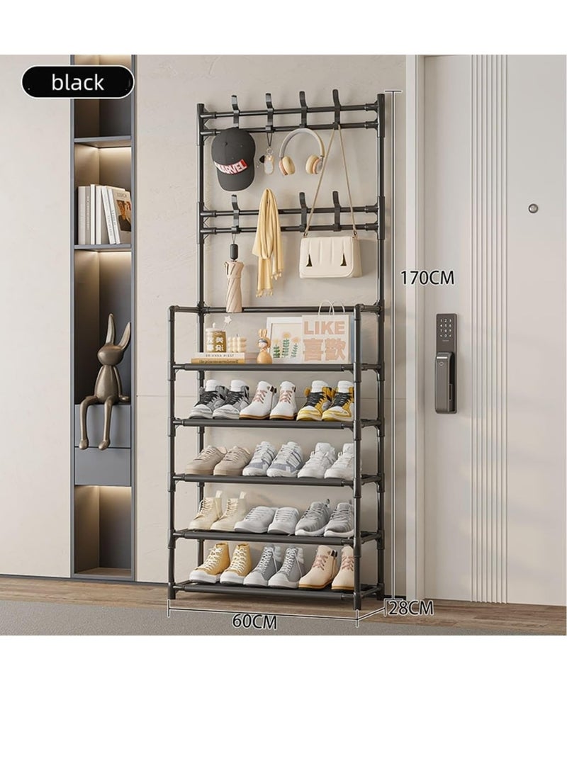 بيوينتي حامل أحذية متعدد المستويات مع خطافات تعليق، منظِّم تخزين 7 طبقات، هيكل فولاذي، ارتفاع 170 سم (أسود) - Image 5